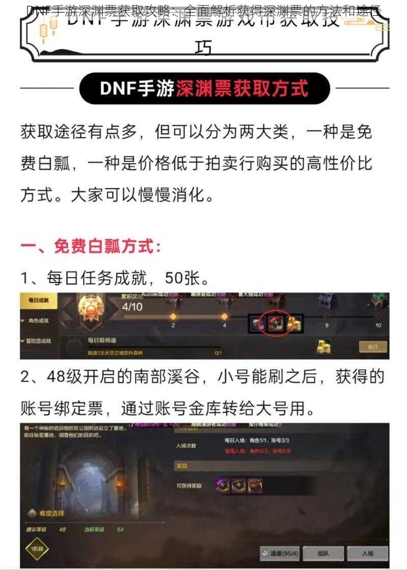 DNF手游深渊票获取攻略：全面解析获得深渊票的方法和途径